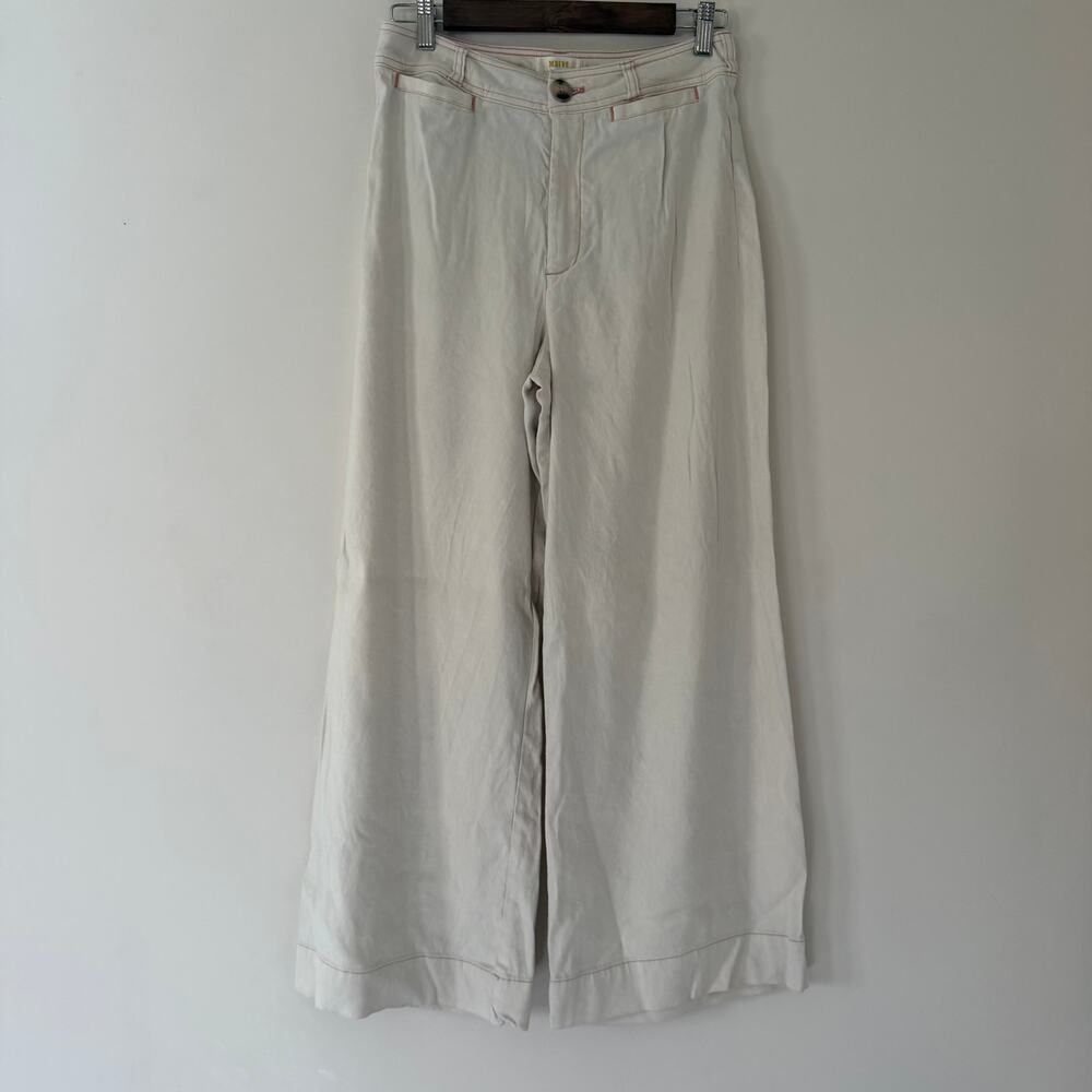 Maeve High Rise Wide Leg Linen Blend Trouser Pant White Cream Size 29